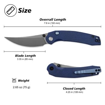 Miguron Raptor Folding Knife Blue Micarta Handle 3.35" Gray PVD 19C27 Clip Point MGR833BU