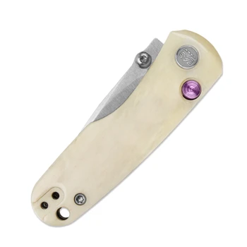 Miguron Bulldog Folding Knife White Cow Bone Handle 2.4" Satin 19C27 Drop Point MGR829CBW