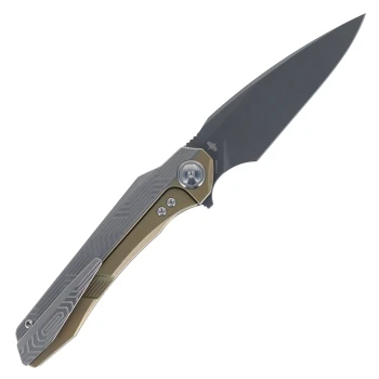 (V1 Version) Bestech Wet Nellie Folding Knife Bronze/Gray Titanium Handle 3.5" Gray PVD M-Cut Spear Point BT2505D
