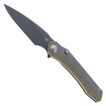 (V1 Version) Bestech Wet Nellie Folding Knife Bronze/Gray Titanium Handle 3.5" Gray PVD M-Cut Spear Point BT2505D