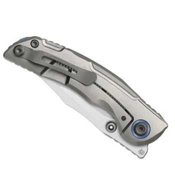 (Stiff Detent) Open Box/Returned Kizer Silver Wing-Lite Folding Knife Silver Titanium/Carbon Fiber Handle 3.31" Stonewash S45VN Modified Bowie ZX-FK09A2