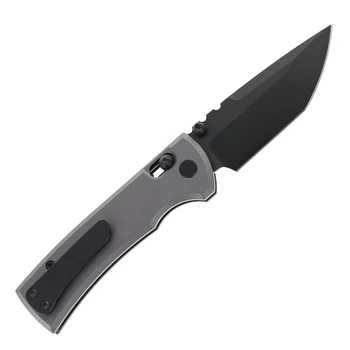 Chaves Knives Redencion X-Lock Folding Knife Gray Anodized Aluminum Handle 3.25" Black PVD D2 Tanto