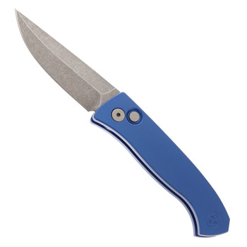 Pro-Tech Walter Brend Classic Automatic Knife Blue Aluminum Handle 3.35" Acid Wash MagnaCut Drop Point