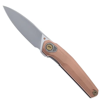 Reate Knives VK-FUX Folding Knife Stonewashed Copper Handle 3.3" Frosted Satin Elmax Blade