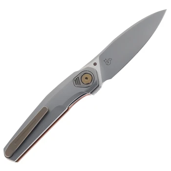Reate Knives VK-FUX Folding Knife Stonewashed Copper Handle 3.3" Frosted Satin Elmax Blade