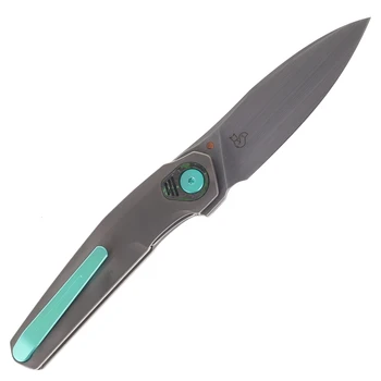 Reate Knives VK-FUX Folding Knife Darkwashed Titanium Handle 3.3" Hand Rubbed Acid Washed Elmax Blade