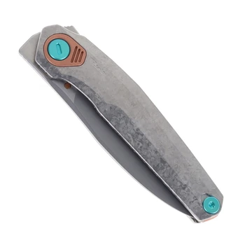 Reate Knives VK-FUX Folding Knife Crystalized Gray Titanium Handle 3.3" Frosted Satin Elmax Blade