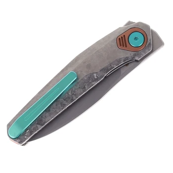 Reate Knives VK-FUX Folding Knife Crystalized Gray Titanium Handle 3.3" Frosted Satin Elmax Blade