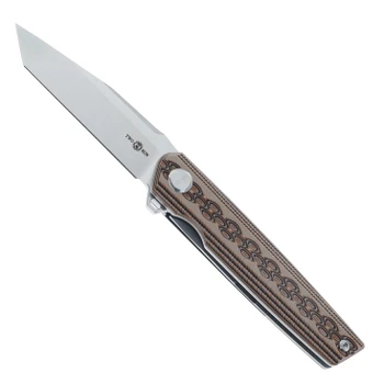 TwoSun Folding Knife Brown Pattern G10 Handle D2 Plain Edge Satin Finish TS06-D2-G10