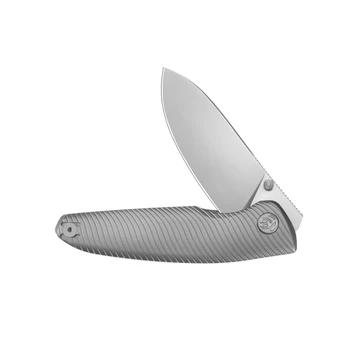 KB Cargo Folding Knife Gray Sandblast Titanium Handle M390 Drop Point Plain Edge Silver Bead Blast Finish KB480A