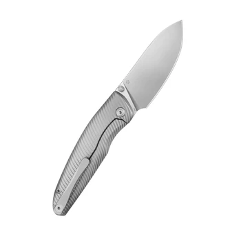 KB Cargo Folding Knife Gray Sandblast Titanium Handle M390 Drop Point Plain Edge Silver Bead Blast Finish KB480A