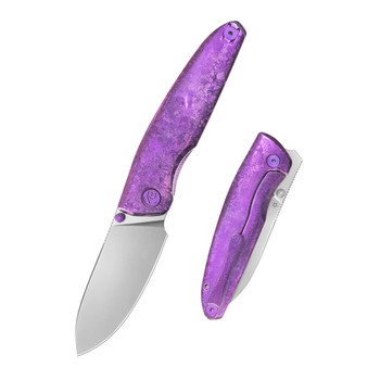 KB Cargo Folding Knife Purple Anodized Crystallized Titanium Handle M390 Drop Point Plain Edge Silver Bead Blast Finish KB480D