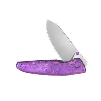 KB Cargo Folding Knife Purple Anodized Crystallized Titanium Handle M390 Drop Point Plain Edge Silver Bead Blast Finish KB480D