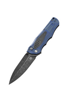 Poikilo Blade Thermic Tactical Plasma 2026A Folding Knife Blue Micarta 3.89" Black Stonewash M390 Spear Point