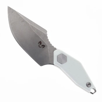 Damned Designs Basilisk Pocket Fixed Blade Knife White G10 Handle 14C28N Drop Point Plain Edge Stonewash Finish