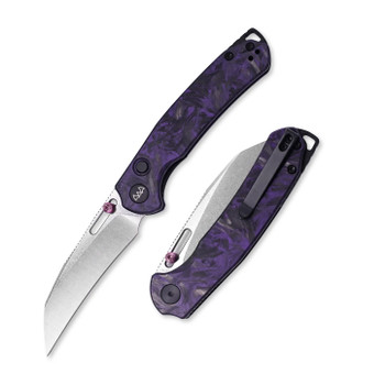 Wixco Wortex XL Folding Knife Purple Shredded Carbon Fiber Handle 14C28N Hawkbill Plain Edge Stonewash Blade WX16XL-B