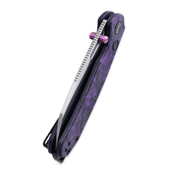 Wixco Wortex XL Folding Knife Purple Shredded Carbon Fiber Handle 14C28N Hawkbill Plain Edge Stonewash Blade WX16XL-B