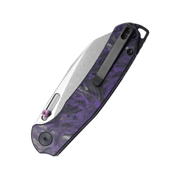 Wixco Wortex XL Folding Knife Purple Shredded Carbon Fiber Handle 14C28N Hawkbill Plain Edge Stonewash Blade WX16XL-B