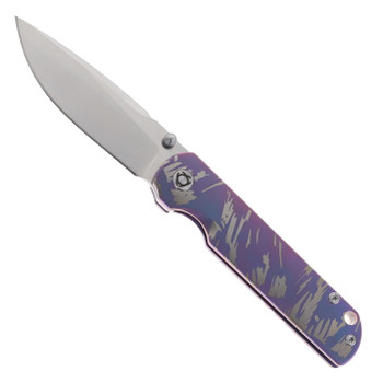 SixLeaf Folding Knife Purple Titanium Handle 14C28N Plain Edge Satin Finish SL-109-Satin-Purple