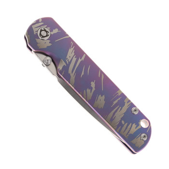 SixLeaf Folding Knife Purple Titanium Handle 14C28N Plain Edge Satin Finish SL-109-Satin-Purple