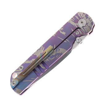 SixLeaf Folding Knife Purple Titanium Handle 14C28N Plain Edge Satin Finish SL-109-Satin-Purple