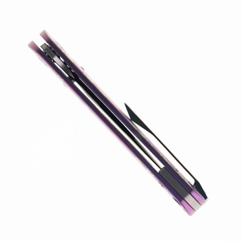 SixLeaf Folding Knife Purple Titanium Handle 14C28N Plain Edge Satin Finish SL-109-Satin-Purple