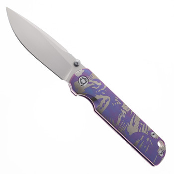 SixLeaf Folding Knife Purple Titanium Handle 14C28N Plain Edge Sandblast Blade SL-109-Sand-Purple