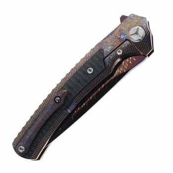 (Mark on blade) Open Box/Returned TwoSun Folding Knife Color Titanium/Carbon Fiber Handle Feather Damascus Drop Point Plain Edge TS81-Feather-Damascus