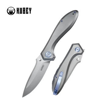 Kubey Ruckus Liner Lock Folding Knife Gray Titanium Handle 3.31" Bead Blast 20CV Drop Point Plain Edge KB314Q