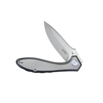 Kubey Ruckus Liner Lock Folding Knife Gray Titanium Handle 3.31" Bead Blast 20CV Drop Point Plain Edge KB314Q