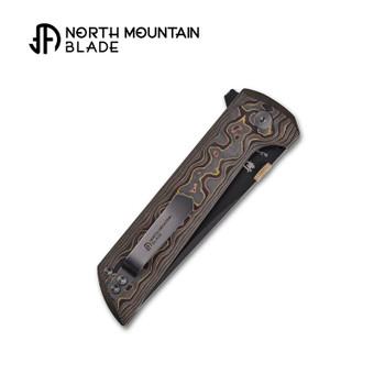 North Mountain Blades Chop2 Folding Knife Copper Carbon Fiber Handle SLD-Magic Tanto Plain Edge Black DLC Blade 2406-CUCF-DLC