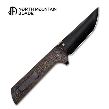 North Mountain Blades Chop2 Folding Knife Copper Carbon Fiber Handle SLD-Magic Tanto Plain Edge Black DLC Blade 2406-CUCF-DLC