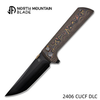 North Mountain Blades Chop2 Folding Knife Copper Carbon Fiber Handle SLD-Magic Tanto Plain Edge Black DLC Blade 2406-CUCF-DLC