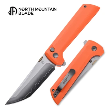 North Mountain Blades Chop2 Folding Knife Hunting Orange G10 Handle SLD-Magic Tanto Plain Edge Satin Finish 2406-OR