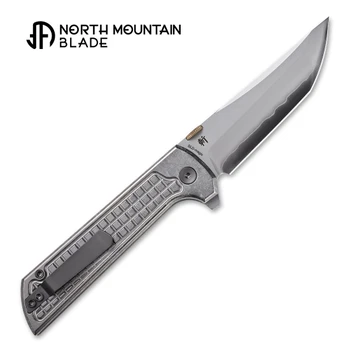 North Mountain Blades Chop2 Folding Knife Ice Grid Silver Titanium Handle SLD-Magic Tanto Plain Edge CE-G-SL2406-I