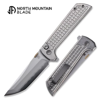 North Mountain Blades Chop2 Folding Knife Ice Grid Silver Titanium Handle SLD-Magic Tanto Plain Edge CE-G-SL2406-I