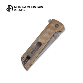 North Mountain Blades Chop2 Folding Knife Brown Canvas Micarta Handle SLD-Magic Plain Edge 2406-YLMCT