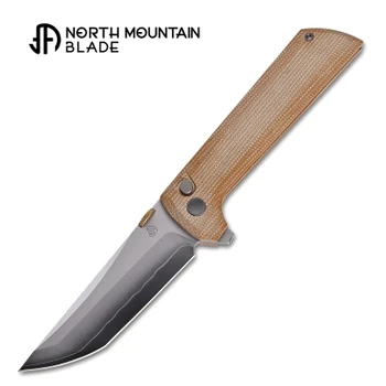 North Mountain Blades Chop2 Folding Knife Brown Canvas Micarta Handle SLD-Magic Plain Edge 2406-YLMCT