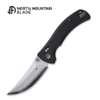 North Mountain Blades Sabertooth Folding Knife Black G10 Handle SLD Plain Edge Hamon Blade 2605-BK