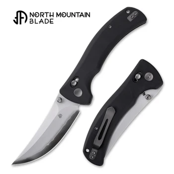 North Mountain Blades Sabertooth Folding Knife Black G10 Handle SLD Plain Edge Hamon Blade 2605-BK