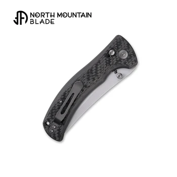 North Mountain Blades Sabertooth Folding Knife Black Carbon Fiber Handle SLD Plain Edge Hamon Blade 2605-CF