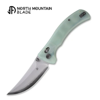North Mountain Blades Sabertooth Folding Knife Jade G10 Handle SLD Plain Edge Hamon Blade 2605-JD