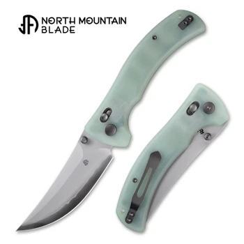 North Mountain Blades Sabertooth Folding Knife Jade G10 Handle SLD Plain Edge Hamon Blade 2605-JD