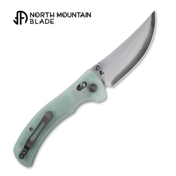 North Mountain Blades Sabertooth Folding Knife Jade G10 Handle SLD Plain Edge Hamon Blade 2605-JD