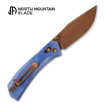 North Mountain Blades Coyote Yamainu Folding Knife Blue Micarta Handle 10Cr15MoV Plain Edge Bronze Finish 2603-BLMCT