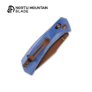 North Mountain Blades Coyote Yamainu Folding Knife Blue Micarta Handle 10Cr15MoV Plain Edge Bronze Finish 2603-BLMCT