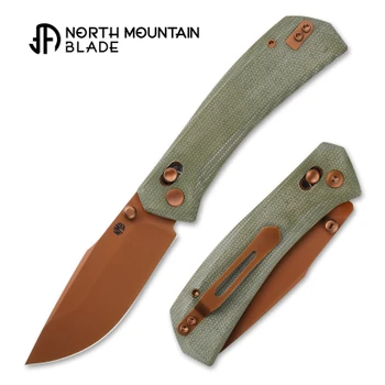 North Mountain Blades Coyote Yamainu Folding Knife Green Micarta Handle 10Cr15MoV Plain Edge 2603-GRMCT