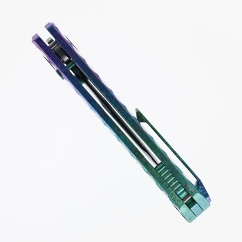 Remette Rhino V2 Folding Knife Green, Blue, Purple Crystallized Titanium Handle 3.07" Pearlescent M390 Drop Point RNV2-A