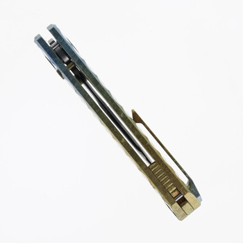 Remette Rhino V2 Folding Knife Gold, Blue Crystallized Titanium Handle 3.07" Pearlescent M390 Drop Point RNV2-B