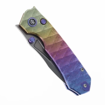 Remette Rhino V2 Folding Knife Blue, Purple, Pink, Gold Crystallized Titanium Handle 3.07" Pearlescent M390 Drop Point RNV2-C